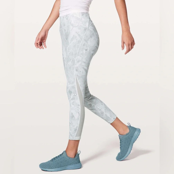 lululemon athletica Pants - Lululemon Train Times 7/8 Jasmine White Multi Gray Sz 6 Athletic Run Leggings